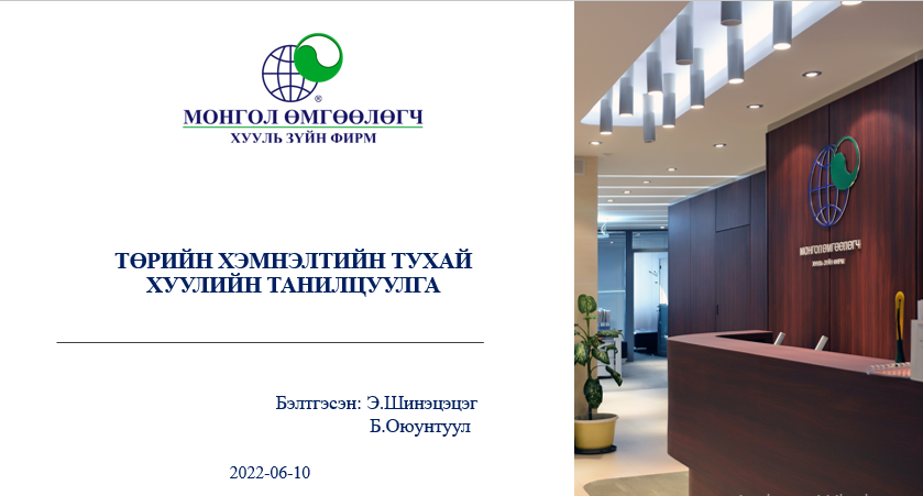 ТӨРИЙН ХЭМНЭЛТИЙН ТУХАЙ ХУУЛИЙН ТАНИЛЦУУЛГА